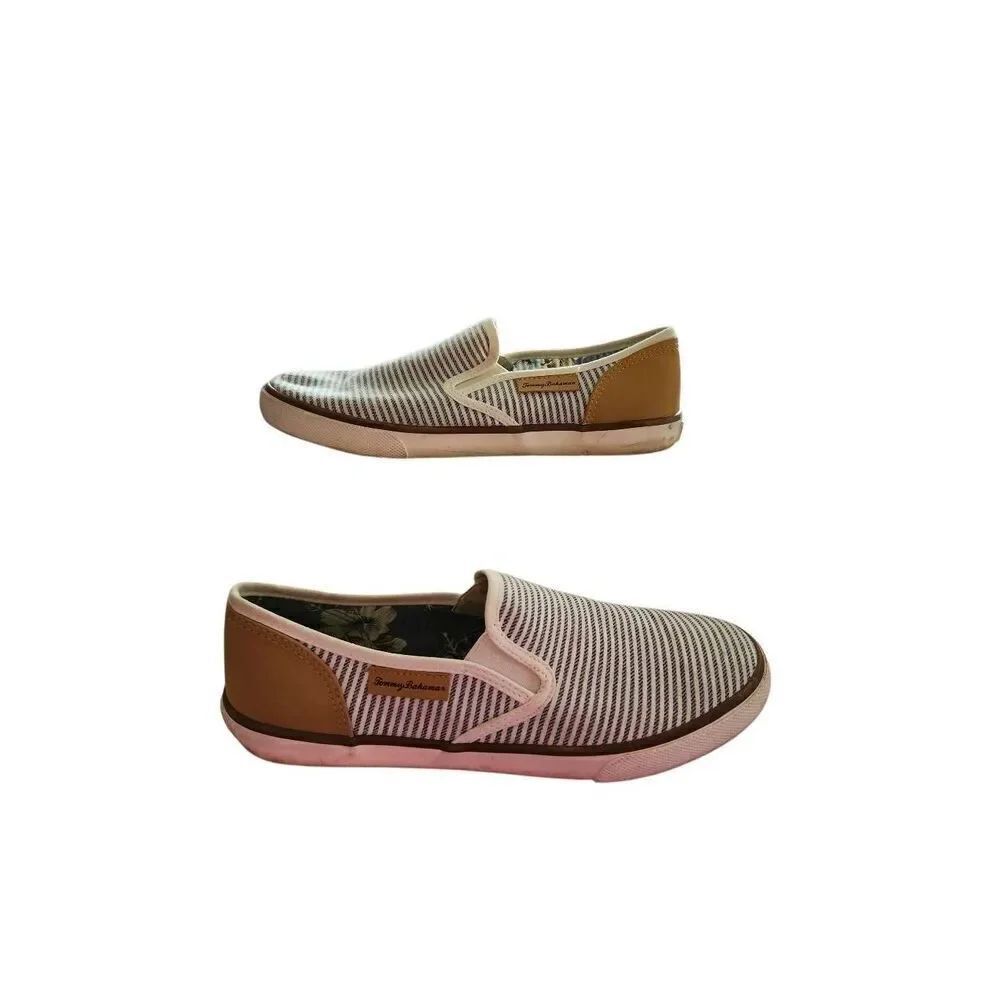 Tommy Bahama Sailor 10 M Navy White Striped Canvas Slip On Sneakers Boat Deck